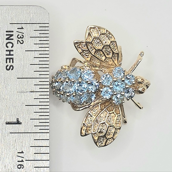 14KYG BLUE TOPAZ BEE BROOCH/PENDANT - Picture 7 of 9